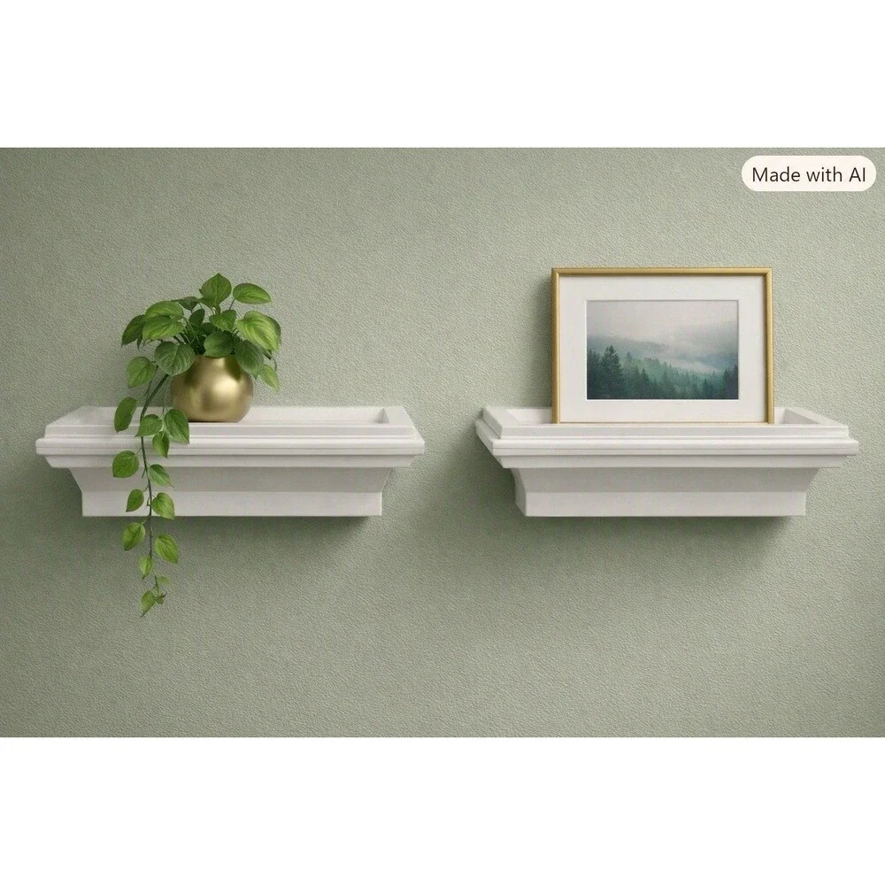 White Plastic Crown Molding Floating Shelves Set of 2 Small Wall Ledges 6” EUC